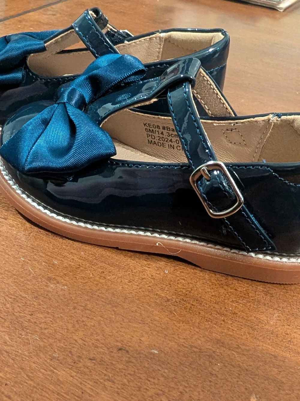Patent Navy Bow T-Strap Girls Dress Shoes